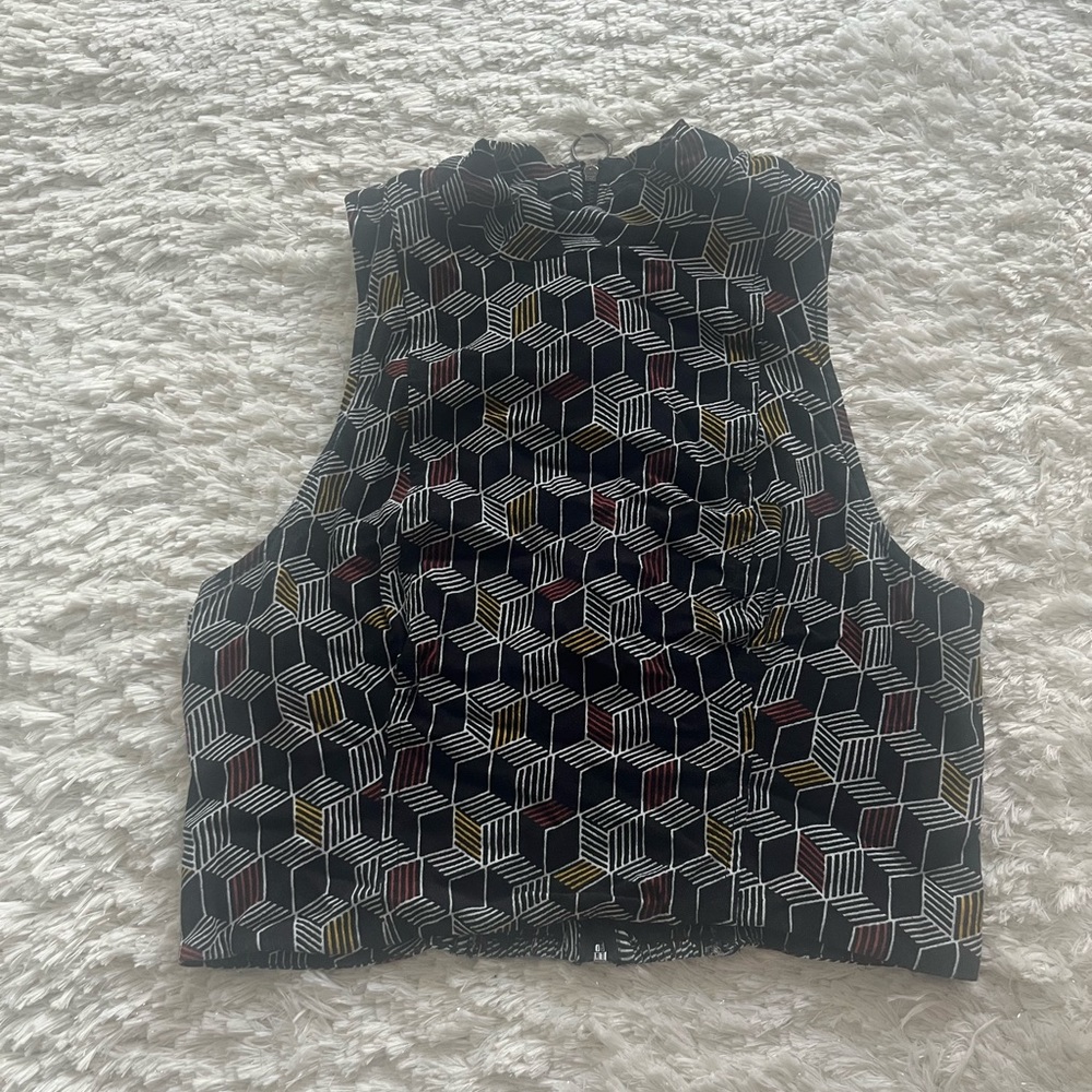 Free People Geometric Black Full Zip Back Top
